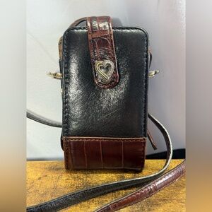 Vintage Brighton Black/Brown Leather Phone Crossbody Case